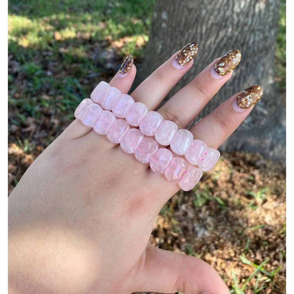 Chunky Rose Quartz Beaded Bracelet , Rose Quartz Stretch Bangle